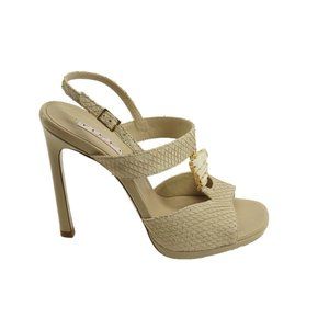 New TIFFI Italy Size 39 Snake Beige Leather Gemstone Stiletto Slingback Sandals